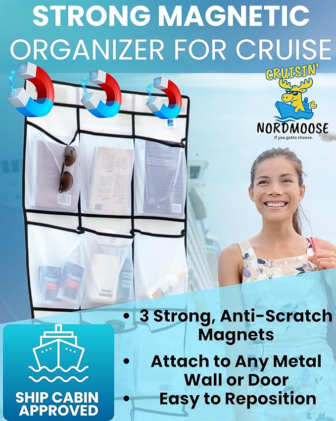 Nordmoose Cruise Ship Magnetic Door Organizer, Over The Door Organizer For Cruise Ships, Magnetic Shoe Rack - 3 Strong Anti-Scratch Magnets - Large Durable Pockets To Store Cruise Essentials 2026