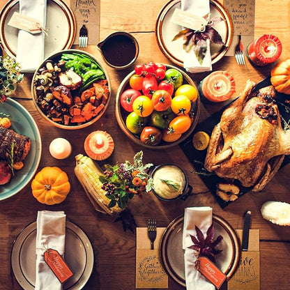 Zhehao 60 Pcs Thanksgiving Cutlery Holder Set Thanksgiving Turkey Utensil Holder Party Utensil Holder Pockets for Autumn Fall Harvest Party Favor Supply Table Decor