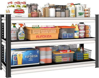 3-Tier Garage Shelving Heavy Duty,48" W Metal Shelving Unit for Garage,1600lbs Load Capacity Utility Rack Shelves & Shelves,48" W x 18" D x 39" H(White)