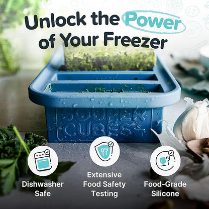 Souper Cubes 1/2 Cup Silicone Freezer Mold, Perfect for Storing Soups, Sauces, Juices, Desserts, Smoothie Prep and More, Freezer Portion Mold for Meal Prepping - Blueberry - 1-Pack