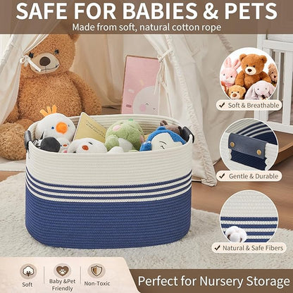 AINUOQI Laundry Basket with Handles - Blanket Basket & Hampers for Bedroom Aesthetic, Laundry Hamper & Blanket Storage for Living Room, Clothes Hamper, Tall, Large 21.7" x 16.9" x 11.8”, Blue