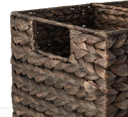 Casafield Stair Step Basket with Handles, Espresso Dark Brown - Woven Water Hyacinth Staircase Basket Storage Bin Organizer
