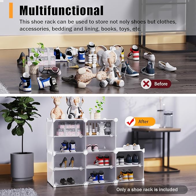 Portable Shoe Rack Organizer,Stackable 72 Pairs DIY Shoe Storage Cabinets Stand,White Plastic Closet Shoe Organizer With Transparent Cover,Dust-proof Shoe Rack Shelf Clear Foldable For Heels Boots