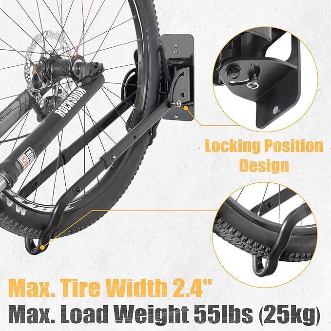 CyclingDeal Swivel Bike Wall Mount Rack - Vertical Adjustable Foldable Bicycle Parking Rack with Wheel Holder - for 20"-29" MTB 700C Road Bikes Home Garage Storage