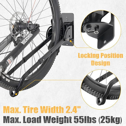 CyclingDeal Swivel Bike Wall Mount Rack - Vertical Adjustable Foldable Bicycle Parking Rack with Wheel Holder - for 20"-29" MTB 700C Road Bikes Home Garage Storage