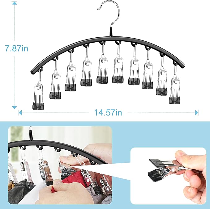 Hat Hangers for Closet, Metal 1 Pack Hat Organizer Holder for Hanger Closet Display, Hat Racks for Baseball Caps w/10 Clips, Hat Holder for Ball Caps & Accessories, for Men Women, Black