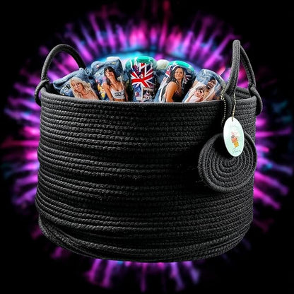 Modern Granny Small Cotton Rope Laundry Basket 16x10 Inch Dual Secure Woven Handle for Living Room Closet Clothes Blanket Organization