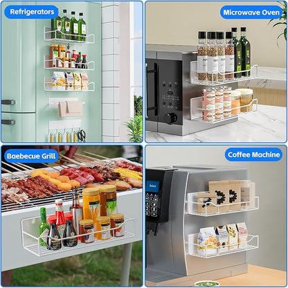 Magnetic Spice Rack for Refrigerator, 5 Pack Magnetic Fridge Organizer Shelves, Strong Magnetic Hold, No Drilling, Space Saving Storage Rack for Kitchen & Washing Machine Organizer (White)