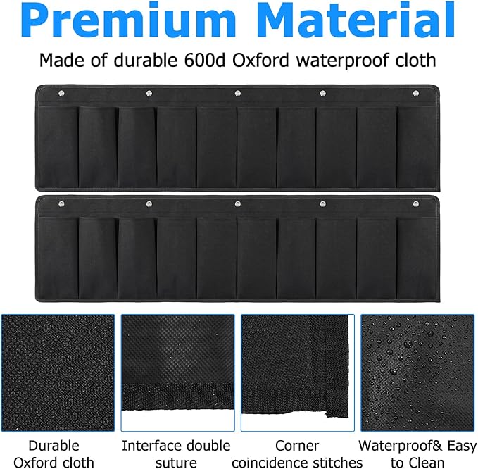 2 Pcs RV Shoe Pockets 10 Pockets, Heavy Hanging Bedside Storage Organizer with Hooks Storage Pocket Hangs on bed for Shoes Toys and Tool Accessories