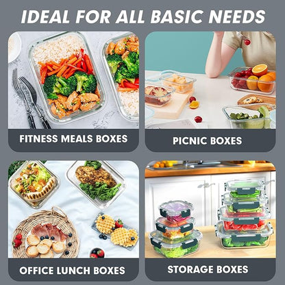 VERONES 30 Pieces Glass Meal Prep Containers Set, Stackable Glass Food Storage Containers with Lids-Airtight Lunch Containers，for Microwave, Oven, Freezer & Dishwasher,Grey