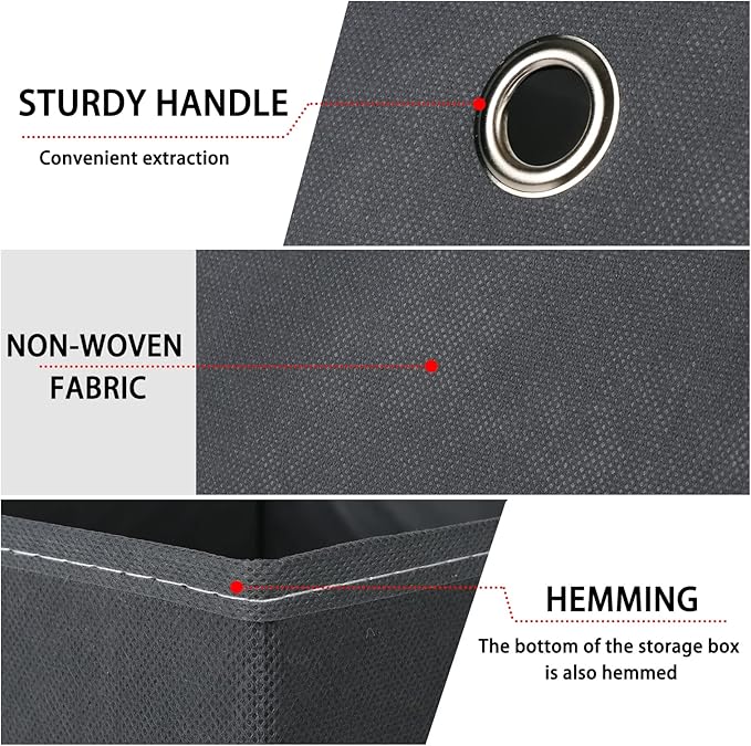 Foldable Storage Cubes Bins ,11 Inch Cloth Storage Cube Fabric Storage Box Cubes Organizer Baskets with Handles for Home Organizer Set of 3 (Grey)