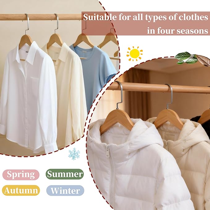 Luxury Wide Shoulder Wooden Coat Hangers with Anti Slip Pants Bar, Solid Wood Thick Jacket Hangers Smooth Finish for Sweater Dress Pants Sport Coats (Natural, 6 Pack), 360° Swivel Pearl Nickel Hook