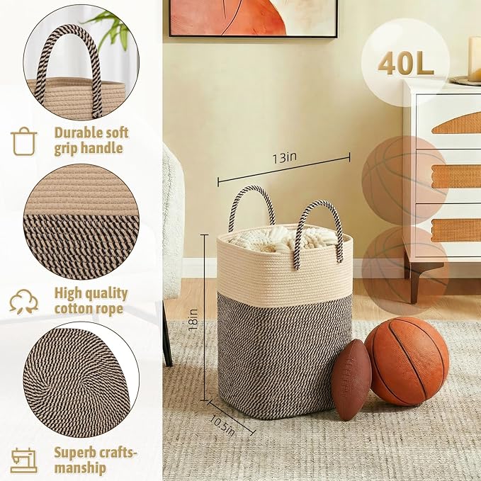 Artfeel Laundry Basket,Woven Cotton Rope Laundry Hamper,80L Versatile Storage for Dirty Clothes,Baby Toys,and Blankets in Bathroom, Nursery,and Living Room