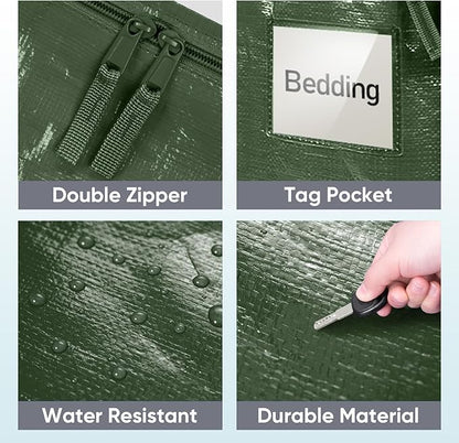 TICONN 4 Pack Extra Large Moving Bags Heavy Duty with Zippers & Carrying Handles, Durable Storage Bags Moving Boxes for Closet Organizers and Storage (4 Pack, Olive)