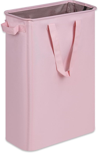 efluky Slim Laundry Basket, Narrow Laundry Hamper with Handles, Collapsible Dirty Clothes Hamper, Tall Laundry Bin for Laundry Room, Dorm and Bedroom, 12.7 Gallons(48L) Pink