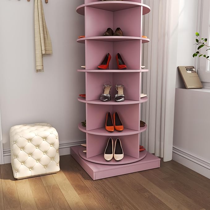 Rotating Shoe Rack Tower, 6-Tier Spinning Shoe Rack, Free Standing 360° Revolving Shoe Organizer Rotating Vertical Shoe Rack Can Hold 24 Pairs of Shoes for Entryway Living Room Hallway