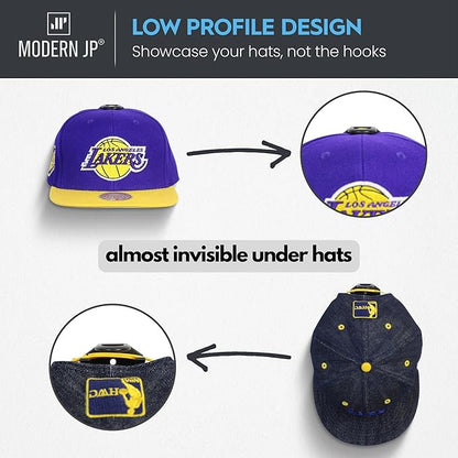 Modern JP Adhesive Hat Hooks for Wall (16-Pack) - Hat Rack for Baseball Caps, Minimalist Hat Display, Strong Hold Hat Hangers for Wall - USA Patented, Black