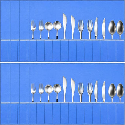 ikaufen 8Pcs Silver Storage Bags Anti Tarnish Flannel Silver Protector Bags Blue Holder for Silverware Flatware Storage Organizer Silver Storage Cloth with White Ribbon for Kitchen Utensils