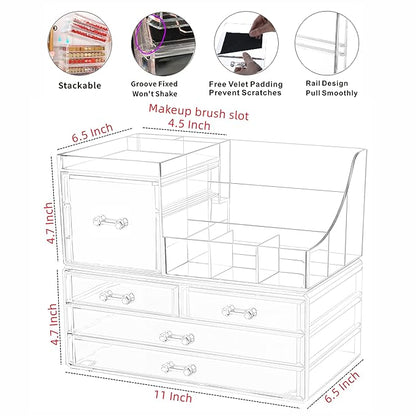 Cq acrylic 2 Pack Clear Make up Organizer Countertop,Stackable 5 Drawers Makeup Storage,Cute Vanity Organizers for dresser Hair Clip,Jewelry,Beauty Product Desk and Bathroom Organizers and Storage
