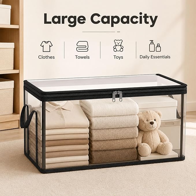 Large Clear Thick Plastic Storage Box with Hinged Lid, Moving & Storage, Large Clear Thick Plastic Storage Box with Hinged Lid, Perfect for Home, Camping, Travel (4, Small, Gray)