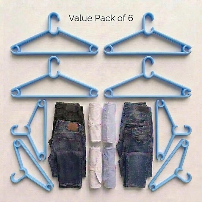 Plastic Hangers for Clothes Hanging | Set of 6 | Ideal Cloth Hangers for Clothes in Wardrobe | Almirah Organizer | Cloth Hanger Needs in Wardrobe | Mint Granite Blue