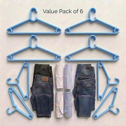 Plastic Hangers for Clothes Hanging | Set of 6 | Ideal Cloth Hangers for Clothes in Wardrobe | Almirah Organizer | Cloth Hanger Needs in Wardrobe | Mint Granite Blue