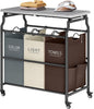 Hoctieon 3 Section Laundry Sorter Cart with Ironing Board, Laundry Hamper Basket with Shelf and Wheels, Heavy Duty Clothes Organizer, Large Clothes Separator with Removable Bags, Brown+Gray+Beige