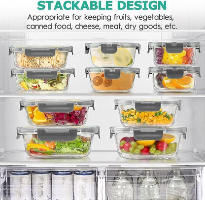 AMALEKO 34pc Glass Food Storage Containers with Lids Set, Airtight Glass Meal Prep Containers, Leak Proof Lunch Container BPA-Free, Microwave, Oven, Freezer, Dishwasher Safe-Gray