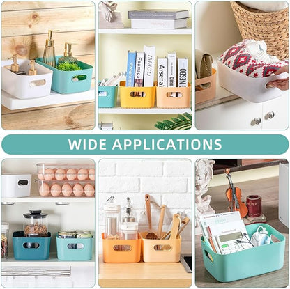 Wenqik 12 Pcs Small Plastic Storage Bins Basket with Handles Toy Organizers Pantry Basket Containers for Shelves Home Cupboard Kitchen Office Bathroom Organization Box(bright, 9.6 x 6.3 x 3.9 Inch)