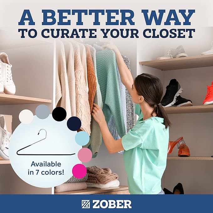 Zober Pants Hangers Non Slip - Open Ended Pants and Jean Hangers for Closet - Space Saving Clothes Hanger - Strong, Durable, Metal Pant Hangers (Black)