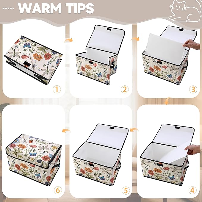 Stackable Clothes Storage Bins with Lids,Closet Organizers Fabric Cat Printing Box for Home and Office,Blanket Clothes Organizers,Under Bed Storage Containers 3 Pack.