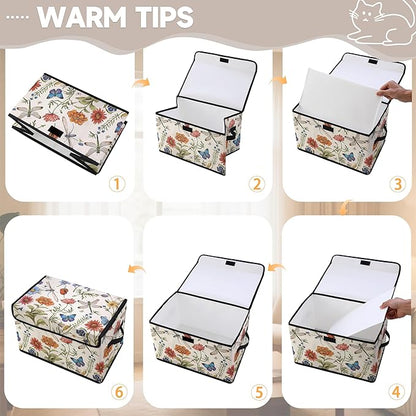 Stackable Clothes Storage Bins with Lids,Closet Organizers Fabric Cat Printing Box for Home and Office,Blanket Clothes Organizers,Under Bed Storage Containers 3 Pack.