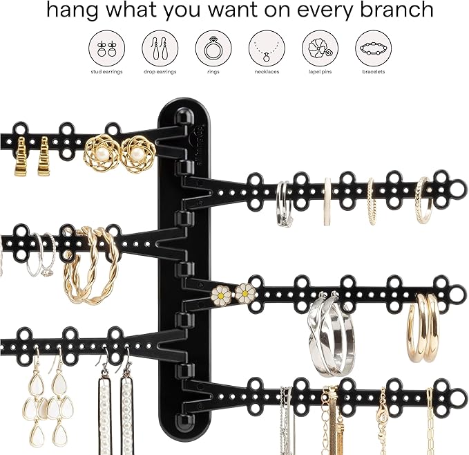 All Hung Up 6-Tier Wall Jewelry Organizer Wall Mounted Jewelry Organizer Necklace Holder Wall Mount Hanging Necklace Organizer Jewelry Hanger Hanging Earring Holder Organizer Display (Black)