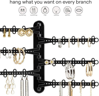 All Hung Up 6-Tier Wall Jewelry Organizer Wall Mounted Jewelry Organizer Necklace Holder Wall Mount Hanging Necklace Organizer Jewelry Hanger Hanging Earring Holder Organizer Display (Black)