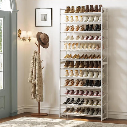 Nunsino Shoe Rack,12 Tier Metal Shoe Organizer,Max Holds 60 Pairs,Heavy Duty Shoes Shelf for Garage, Entryway, Closet,White