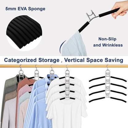 Clothes Hangers Space Saving, Newly Upgraded Detachable Shirt Hangers, 4-Tier Non-Slip Coat Hanger with 360° Swivel Hook for Closet Organizers and Storage Shirt,Sweater,Suit - 4 Pack, Patent Pending