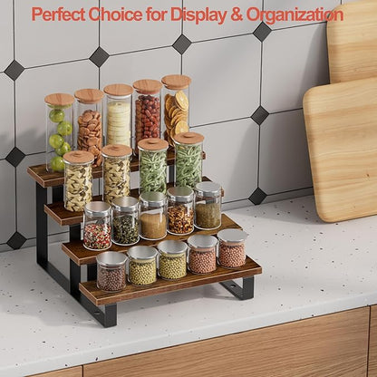 Boulphia Cologne Organizer for Men, 12 Inch Wood Cologne Stand 4 Tier Perfume Organizer for Dresser, Versatile Step Display Stand Shelf for Fragrance, Skincare, Figurine, Dessert, 1 Set Brown