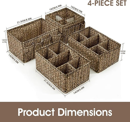 Cosmetic Storage Bins Makeup Organizer, Adjustable Multifunction Storage Box Desk Drawer Divider for Makeup Brushes, Bathroom Countertop or Dresser, Set of 4