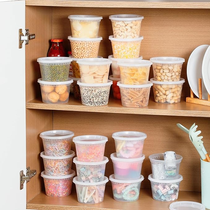 AOZITA 100 Sets 12 oz Plastic Deli Containers With Lids, Airtight Food Storage Containers, Freezer/Dishwasher/Microwave Safe, Takeout Meal Prep Storage