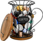 WRINGKIT Rustic Coffee Pod Holder with Lid, K Cup Pods Holder for Counter, Large Capacity Black Wire Coffee Pod Filter Storage Basket for Espresso Capsule, Wooden Base