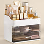 HBlife Makeup Organizer for Vanity with 2 Drawers, Large Plastic Bathroom Countertop Cosmetics Organizer Skin Care Storage, Easy to Store Lipsticks, Nail Polishes, Perfumes, Eyeshadow Palettes, White