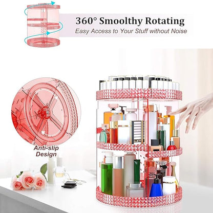 Awenia Makeup Organizer 360-Degree Rotating, Adjustable Makeup Storage, 7 Layers Large Capacity Cosmetic Storage Unit, Fits Different Types of Cosmetics and Accessories, Plus Size(Pink)