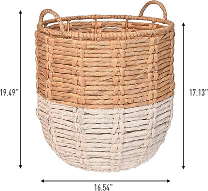 happimess BSK1003E Laurel 19.49" Bohemian Handwoven Abaca Hamper Basket with Handles, Seagrass Container for Decoration in Bedroom, Living Room, Laundry Room, Entryway, Natural, Natural/White