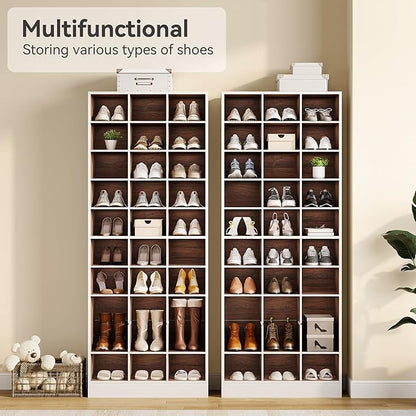 LITTLE TREE 70.9" Tall Shoe Rack, 10-Tier Freestanding Shelf, Max. Store 30 Pairs, Shoe Cabinet Organizer for Living Room, Entryway, Cloakroom, White + Brown