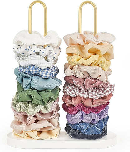 Dahey Scrunchie Holder Hair Tie Organizer Stand 2 Tier Metal Scrunchies Organizer Modern Hair Accessories Organizer Storage Display 50-70 Scrunchies Jewelry Scrunchy Holder for Girls, Gold