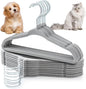 Weysat 24 Pcs Dog Apparel 11'' Clothing Hangers Velvet Small Pet Gray Hangers for Cats/Dogs Non-Slip & 360° Swivel Rustproof Metal Hooks, Space-Saving for Home Storage & Grooming Salons Minimalism