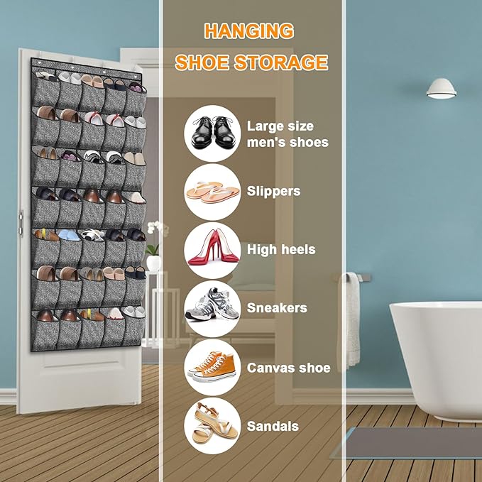 homyfort 35 Pockets Over the Door Shoe Organizer, Hanging Door Shoe Rack for Closet, Large Shoe Storage Holder Zapateras Organizer for Shoes (Black)