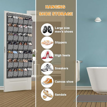 homyfort 35 Pockets Over the Door Shoe Organizer, Hanging Door Shoe Rack for Closet, Large Shoe Storage Holder Zapateras Organizer for Shoes (Black)