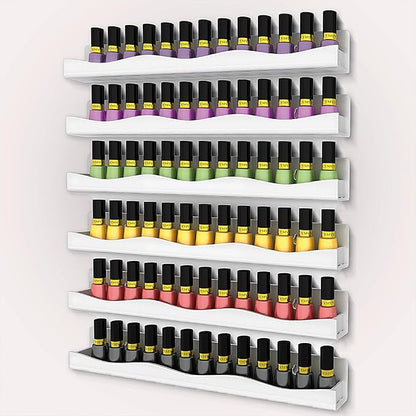 YMVV 15" Nail Polish Rack Wall Mounted Shelf,6 Pack White Acrylic Nail Polish Organizer Nail Supplies for Nail Techs,Great Display for Salons Retailers, YMVVWHITE 003