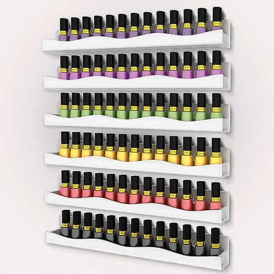 YMVV 15" Nail Polish Rack Wall Mounted Shelf,6 Pack White Acrylic Nail Polish Organizer Nail Supplies for Nail Techs,Great Display for Salons Retailers, YMVVWHITE 003